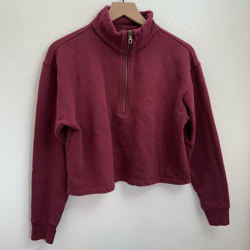Girlfriend Collective Wine Red Micro Fleece Half Zip Sweatshirt Sweater Small - Picture 2 of 7